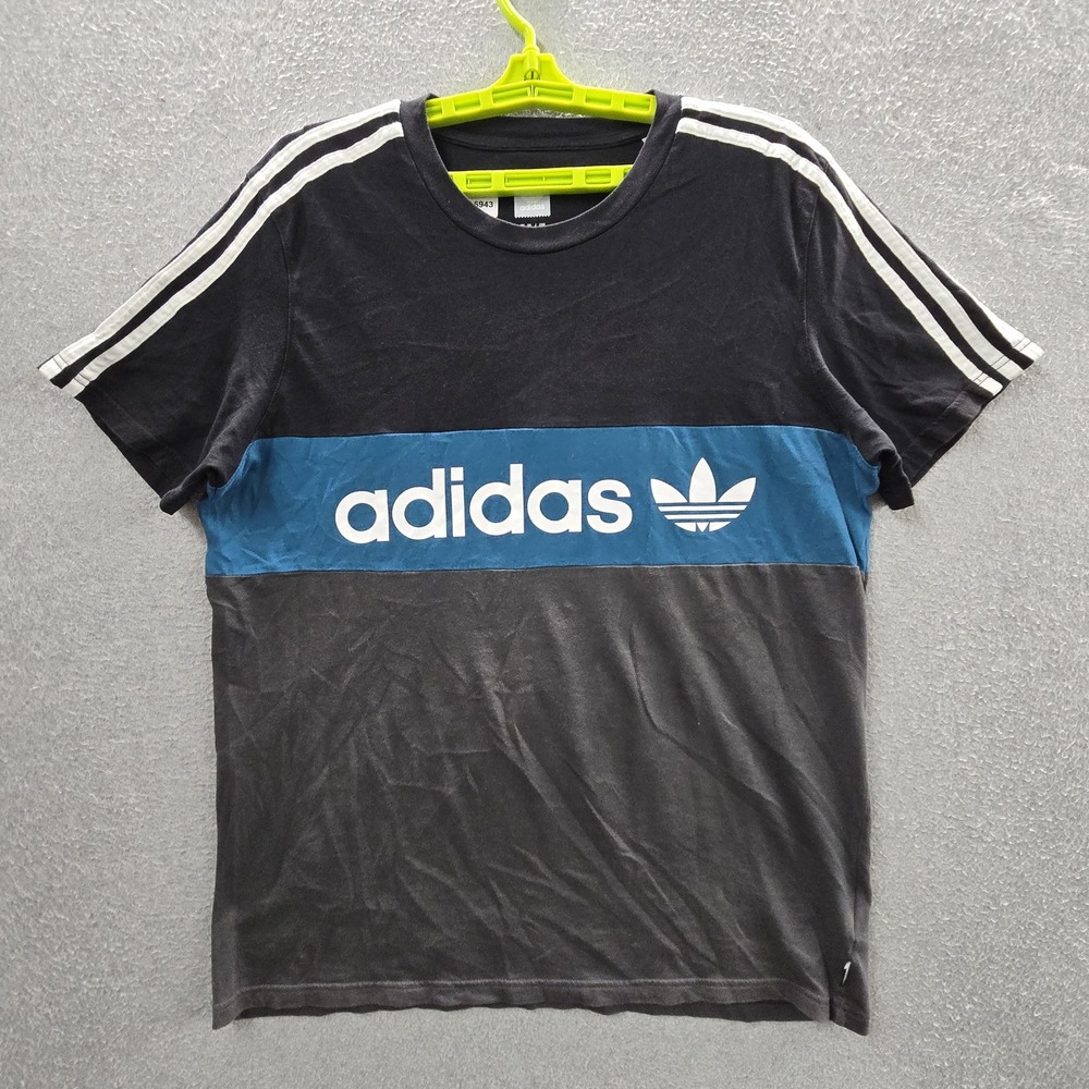 Adidas Men Shirt L Black Colorblock Activewear Short Sleeve